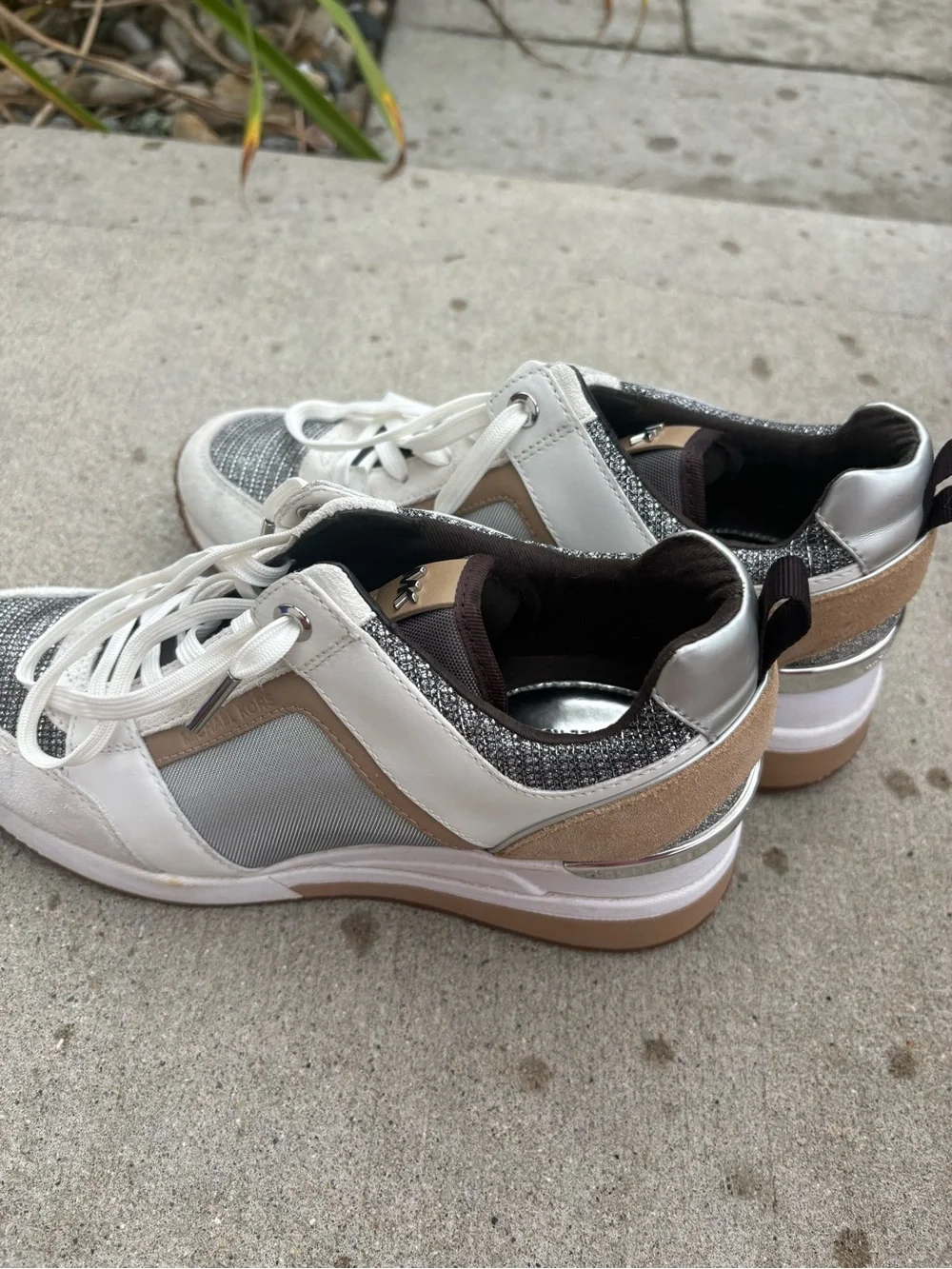 Michael Kors White and Tan Women's Wedge Sneakers - Picture 4 of 4